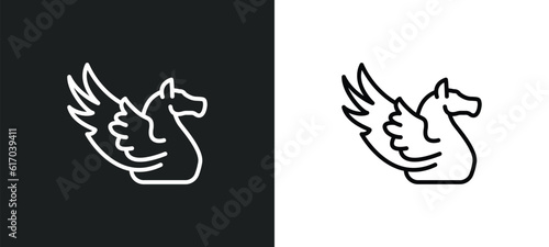 pegasus line icon in white and black colors. pegasus flat vector icon from pegasus collection for web, mobile apps and ui.