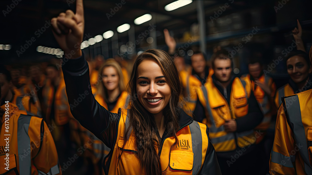 Fototapeta premium Skillful worker celebrate success in the factory