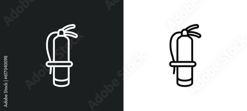 fire estinguisher line icon in white and black colors. fire estinguisher flat vector icon from fire estinguisher collection for web, mobile apps and ui.