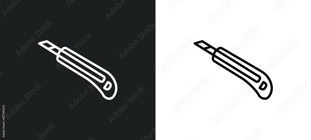 stationery knife line icon in white and black colors. stationery knife flat vector icon from stationery knife collection for web, mobile apps and ui. stationery knife line icon in white and black colors. stationery knife flat vector icon from stationery knife collection for web, mobile apps and ui.