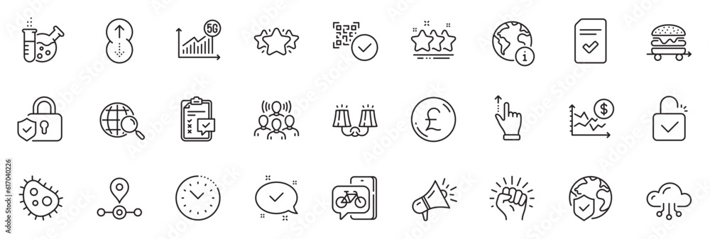 Icons pack as Chemistry lab, Cloud computing and Empower line icons for app include Sconce light, Megaphone, Pound money outline thin icon web set. Swipe up, Approved, 5g statistics pictogram. Vector Icons pack as Chemistry lab, Cloud computing and Empower line icons for app include Sconce light, Megaphone, Pound money outline thin icon web set. Swipe up, Approved, 5g statistics pictogram. Vector