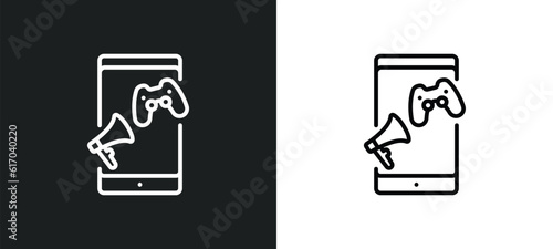 in-game advertising line icon in white and black colors. in-game advertising flat vector icon from in-game advertising collection for web, mobile apps and ui.