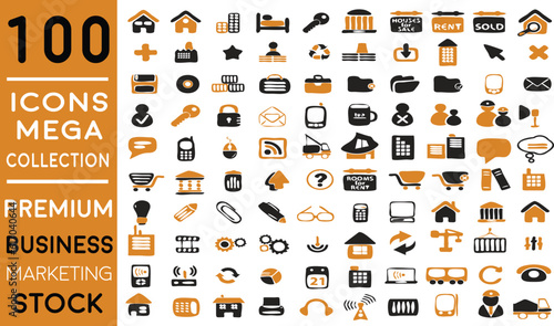 orange icons set of 200 premium Business and Digital Marketing web icons in FLAT/LINE style icon pack with Social, web and networks. Vector illustration 100 icon pack