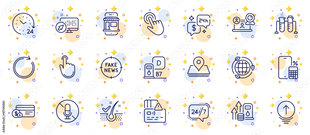 Outline set of Video conference, No microphone and Web system line icons for web app. Include Fuel price, Synchronize, Consulting pictogram icons. Phone calculator, Fake news, Cursor signs. Vector Outline set of Video conference, No microphone and Web system line icons for web app. Include Fuel price, Synchronize, Consulting pictogram icons. Phone calculator, Fake news, Cursor signs. Vector
