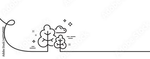 Tree line icon. Continuous one line with curl. Forest plants sign. Nature symbol. Tree single outline ribbon. Loop curve pattern. Vector
