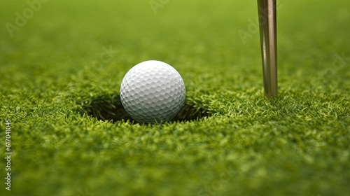 The golf ball on the golf course will enter the hole