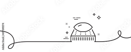 Mattress with pillow line icon. Continuous one line with curl. Orthopedic pad sign. Breathable sleep bed symbol. Mattress single outline ribbon. Loop curve pattern. Vector
