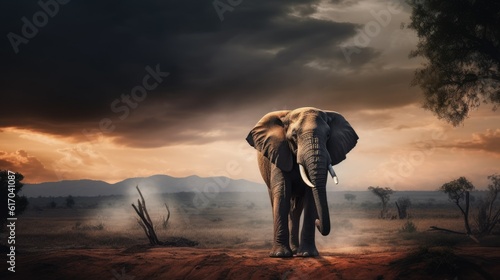 Elephant standing in the savannah © Clown Studio