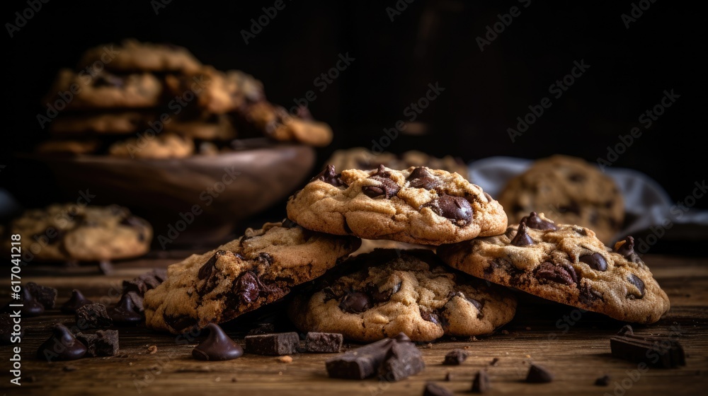 Chocolate cookies on wooden table. Chocolate cookies on wooden table.