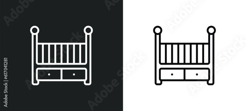 baby cot line icon in white and black colors. baby cot flat vector icon from baby cot collection for web, mobile apps and ui.