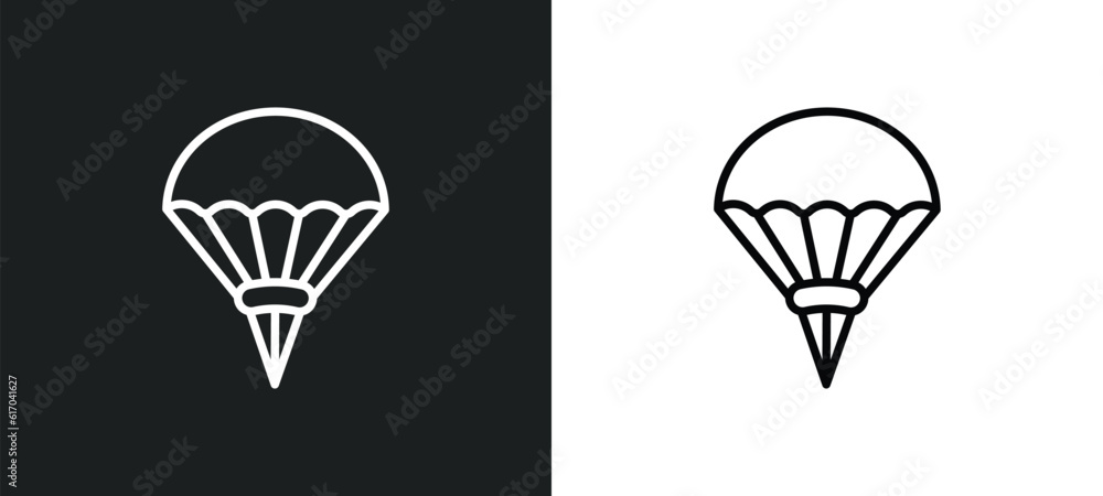 parachuting line icon in white and black colors. parachuting flat vector icon from parachuting collection for web, mobile apps and ui.