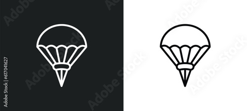 parachuting line icon in white and black colors. parachuting flat vector icon from parachuting collection for web, mobile apps and ui.