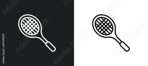 tennis racket line icon in white and black colors. tennis racket flat vector icon from tennis racket collection for web, mobile apps and ui.