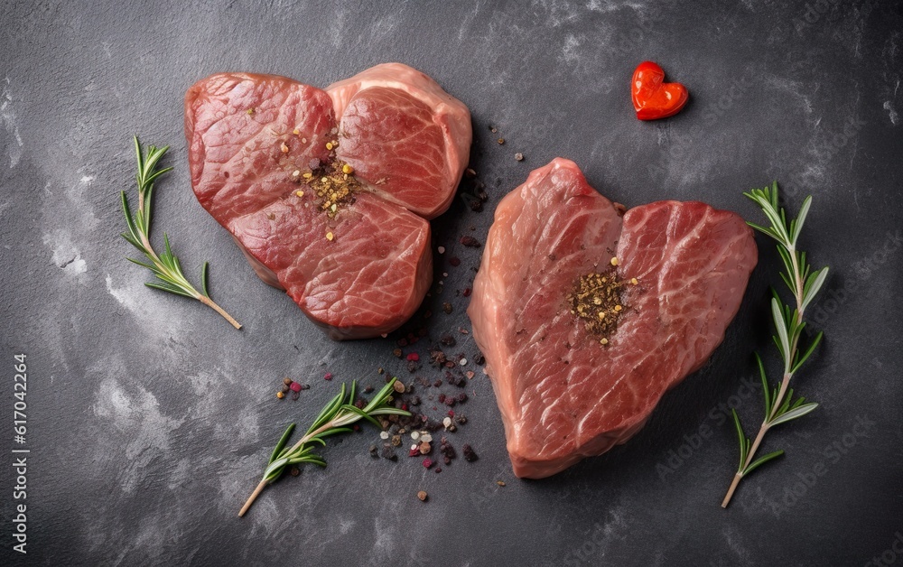 Raw beef steak on dark board. AI, Generative AI