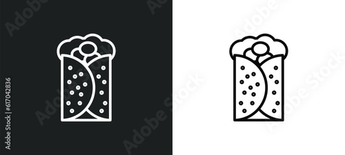 burrito line icon in white and black colors. burrito flat vector icon from burrito collection for web, mobile apps and ui.