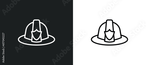 firefighter hat line icon in white and black colors. firefighter hat flat vector icon from firefighter hat collection for web, mobile apps and ui.