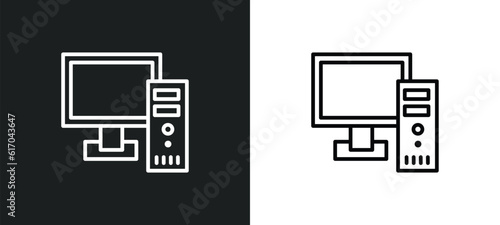 pc line icon in white and black colors. pc flat vector icon from pc collection for web, mobile apps and ui.