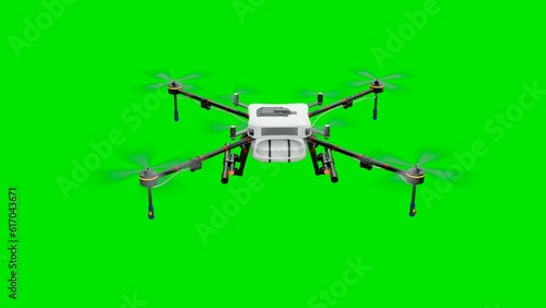 Agriculture drone fertilizer drone working footage on green screen background, high quality and realistic drone model, 3d illustration rendering 