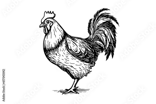 Chicken or hen drawn in vintage engraving  style vector illustration