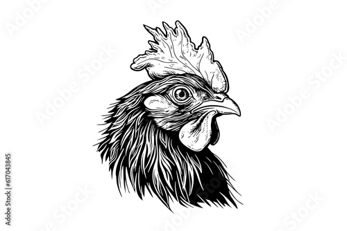 Chicken or hen head drawn in vintage engraving  style vector illustration