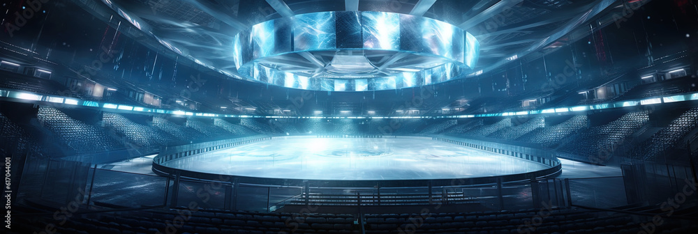 Eishockey Arena Hintergrund Banner mit Lichteffekte, Generative AI Eishockey Arena Hintergrund Banner mit Lichteffekte, Generative AI