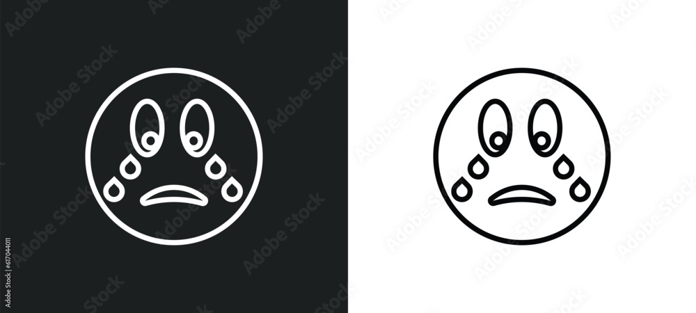 crying emoji line icon in white and black colors. crying emoji flat