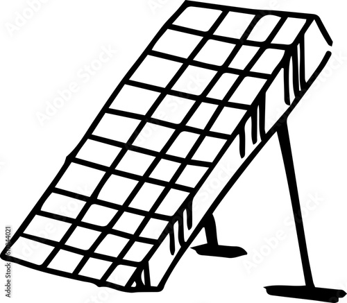 Solar panels doodle illustration.  Vector illustration. Green energy and renewable source of power concept in simple linear style.