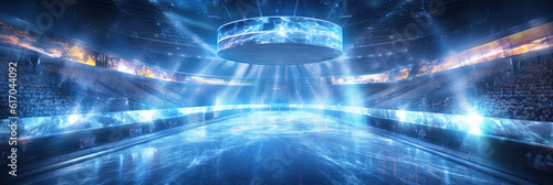 Eishockey Arena Hintergrund Banner mit Lichteffekte, Generative AI