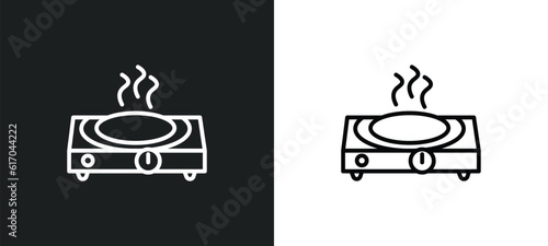 hot plate line icon in white and black colors. hot plate flat vector icon from hot plate collection for web, mobile apps and ui.
