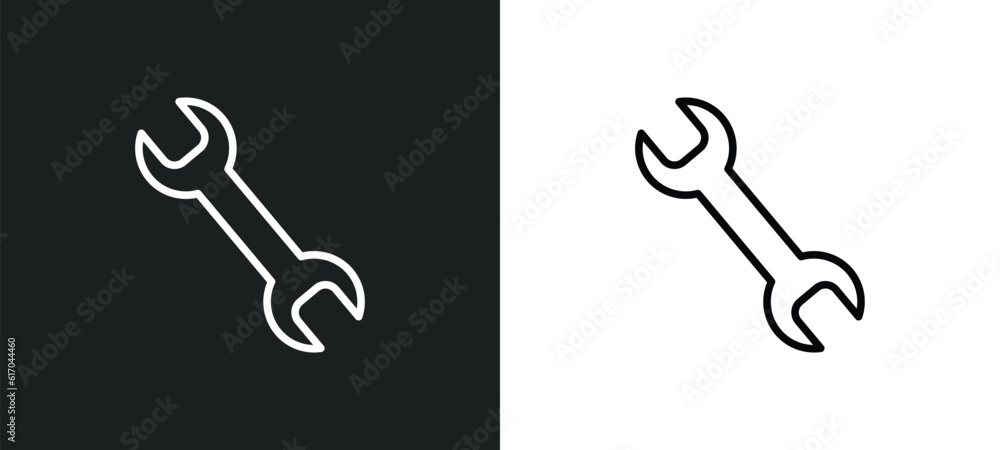 wrench line icon in white and black colors. wrench flat vector icon from wrench collection for web, mobile apps and ui. wrench line icon in white and black colors. wrench flat vector icon from wrench collection for web, mobile apps and ui.