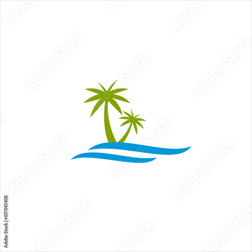 Palm tree summer beach logo design vector illustration