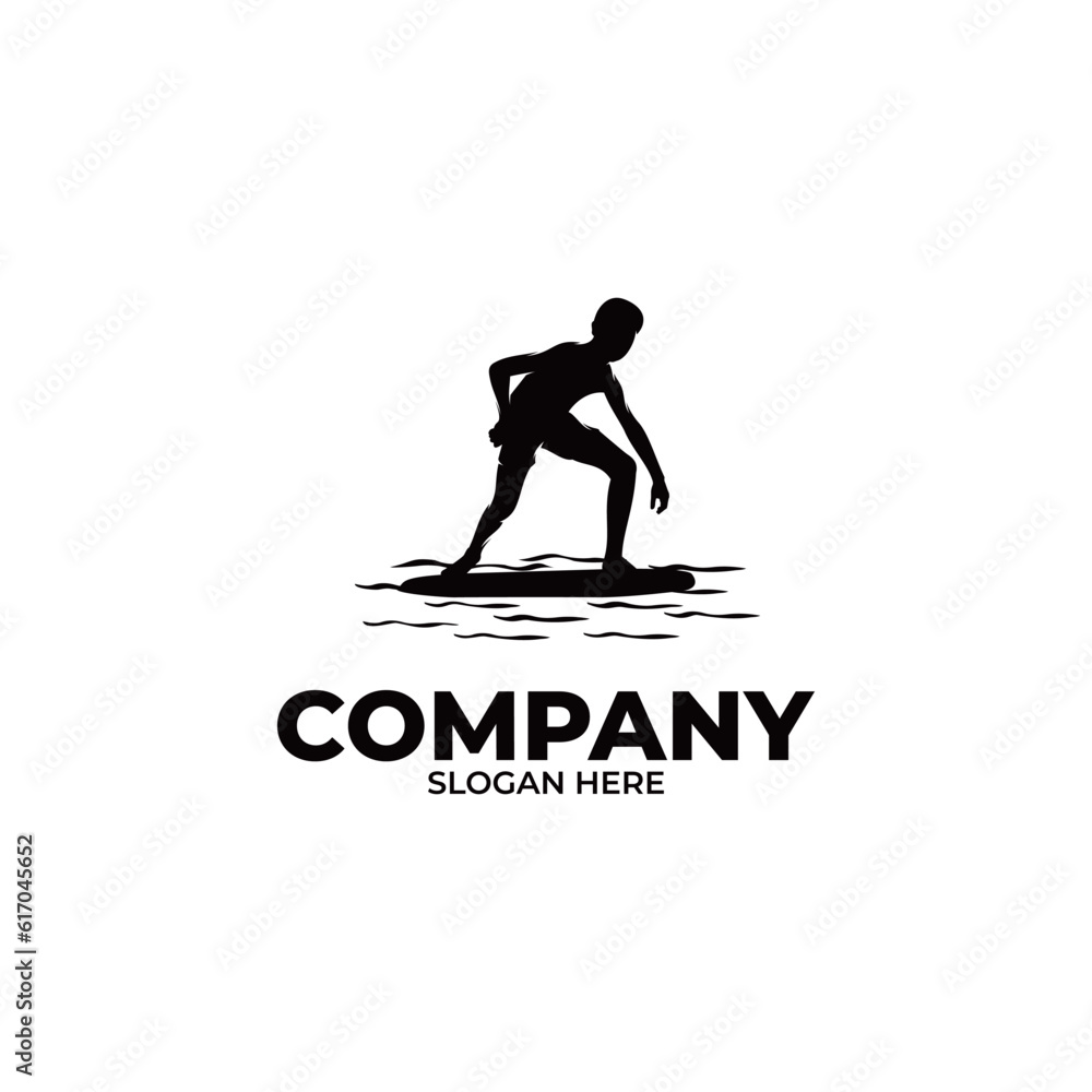Kids surfing logo design template
