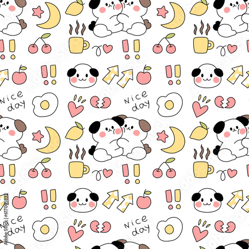 Vector seamless pattern Cute kawaii sticker set with flower and star and apple Doodle art for decoration , sticker , other