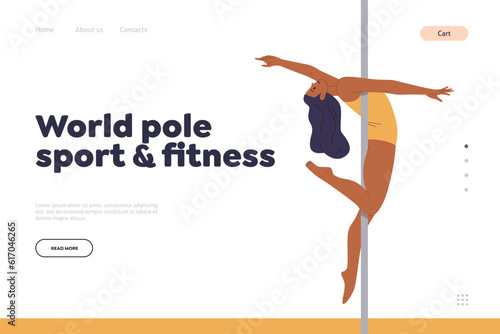 World of pole sport and fitness landing page for acrobatic studio providing training on pylon