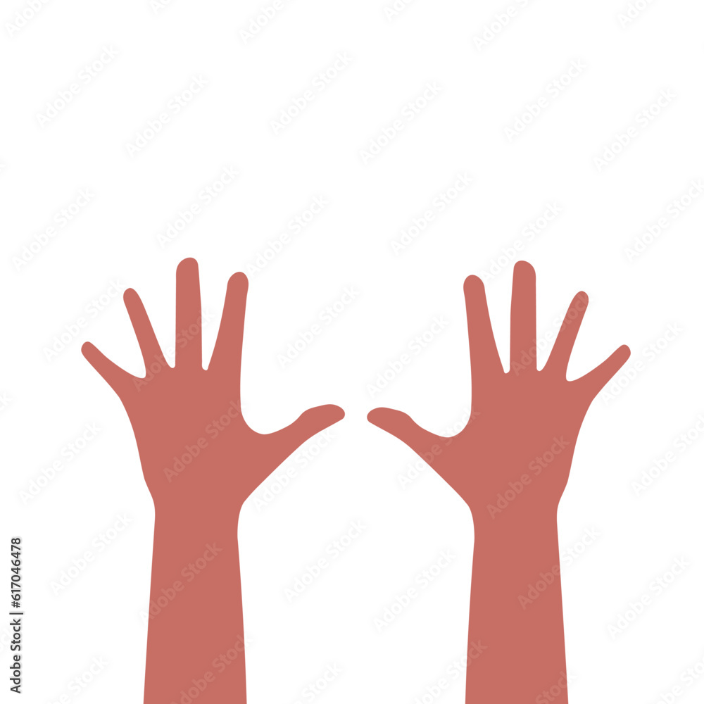 Isolated illustration of two humand hands point up, icon of body part in red pastel  color