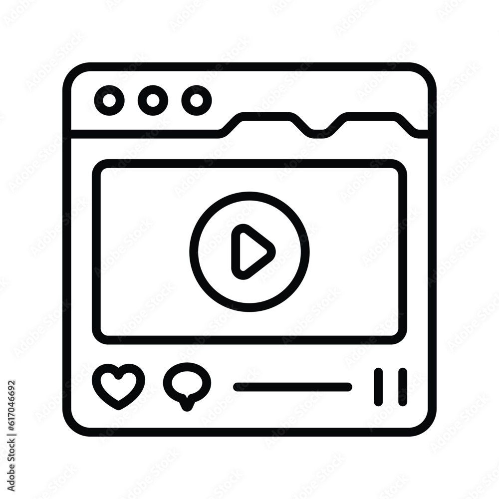 Social Media Video Outline Icon Design illustration. Online Steaming Symbol on White background EPS 10 File Social Media Video Outline Icon Design illustration. Online Steaming Symbol on White background EPS 10 File