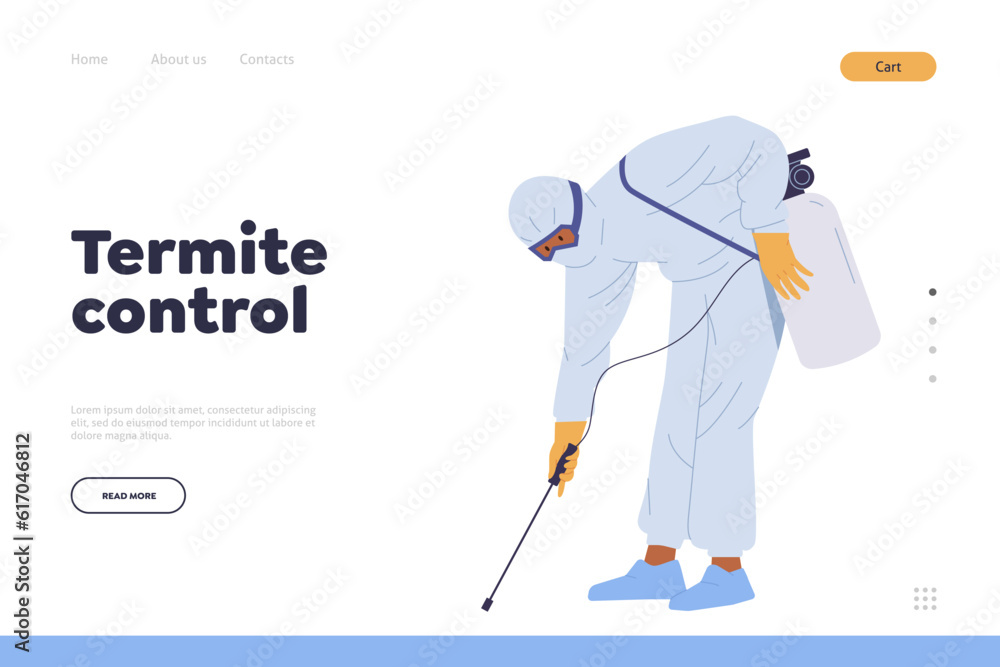 Termite control landing page template for online service providing sanitary domestic disinfection