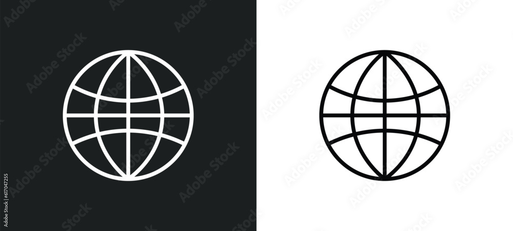 Fototapeta premium earth grid line icon in white and black colors. earth grid flat vector icon from earth grid collection for web, mobile apps and ui.