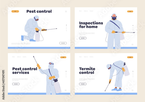 Set of landing page for pest control, home inspection and treatment professional online services