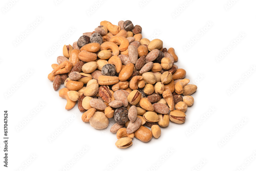A group of almonds, pistachios, walnuts, macadamia, cashews. A group of almonds, pistachios, walnuts, macadamia, cashews.
