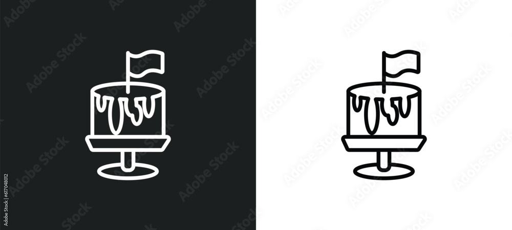 cake with a flag line icon in white and black colors. cake with a flag flat vector icon from cake with a flag collection for web, mobile apps and ui. cake with a flag line icon in white and black colors. cake with a flag flat vector icon from cake with a flag collection for web, mobile apps and ui.
