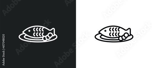 cantonese fish line icon in white and black colors. cantonese fish flat vector icon from cantonese fish collection for web, mobile apps and ui.