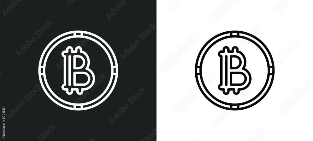 bitcoins line icon in white and black colors. bitcoins flat vector icon from bitcoins collection for web, mobile apps and ui.