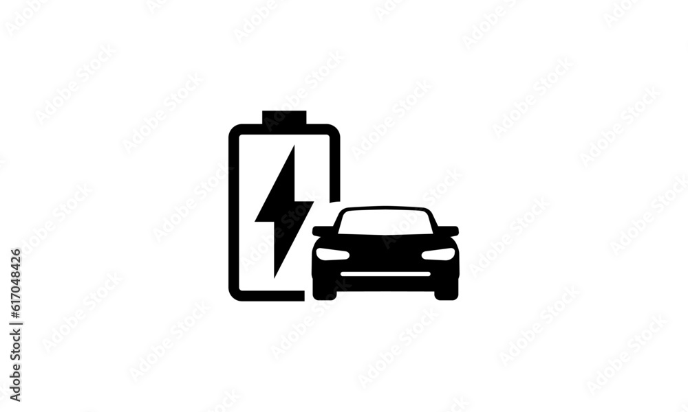 Electric car icon symbol, charging station, battery power and plug logotype, Eco friendly vehicle concept, Vector illustration
