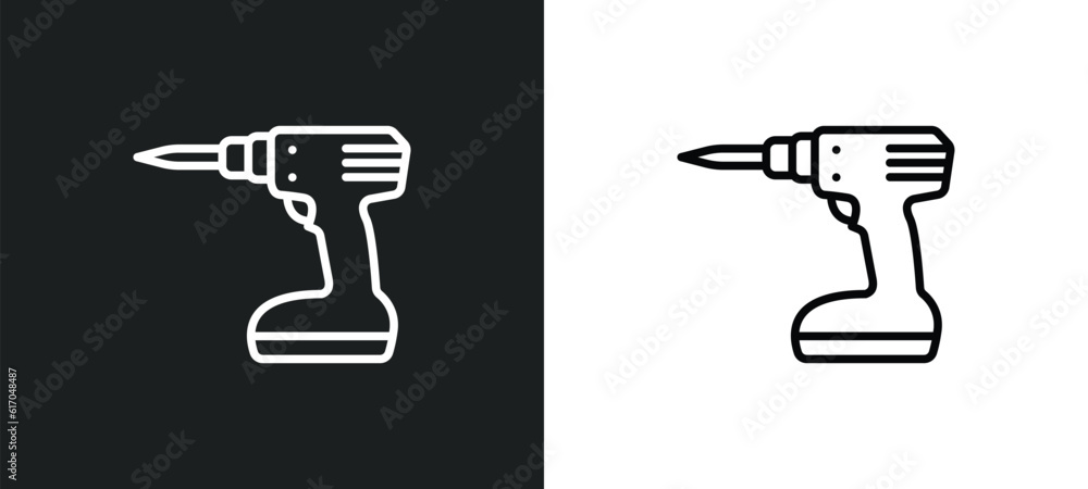 cordless drill line icon in white and black colors. cordless drill flat vector icon from cordless drill collection for web, mobile apps and ui. cordless drill line icon in white and black colors. cordless drill flat vector icon from cordless drill collection for web, mobile apps and ui.