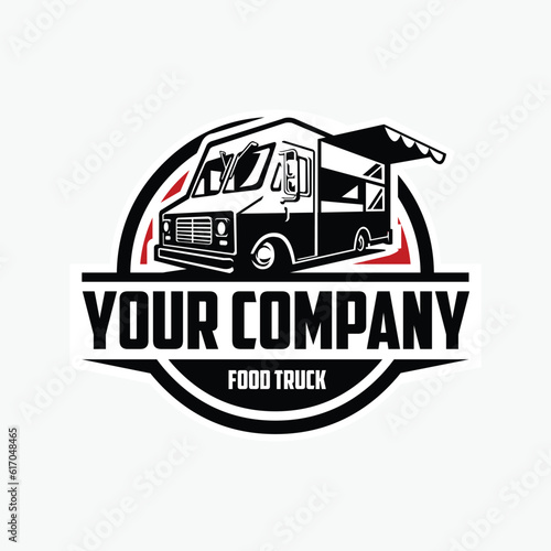 Leinwand Poster Food truck company circle emblem logo design
