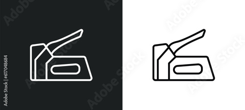 staple gun line icon in white and black colors. staple gun flat vector icon from staple gun collection for web, mobile apps and ui.