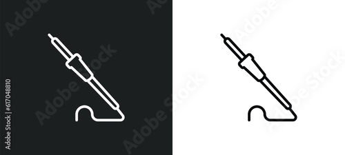 iron soldering line icon in white and black colors. iron soldering flat vector icon from iron soldering collection for web, mobile apps and ui.