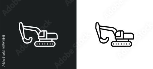 excavator line icon in white and black colors. excavator flat vector icon from excavator collection for web, mobile apps and ui.