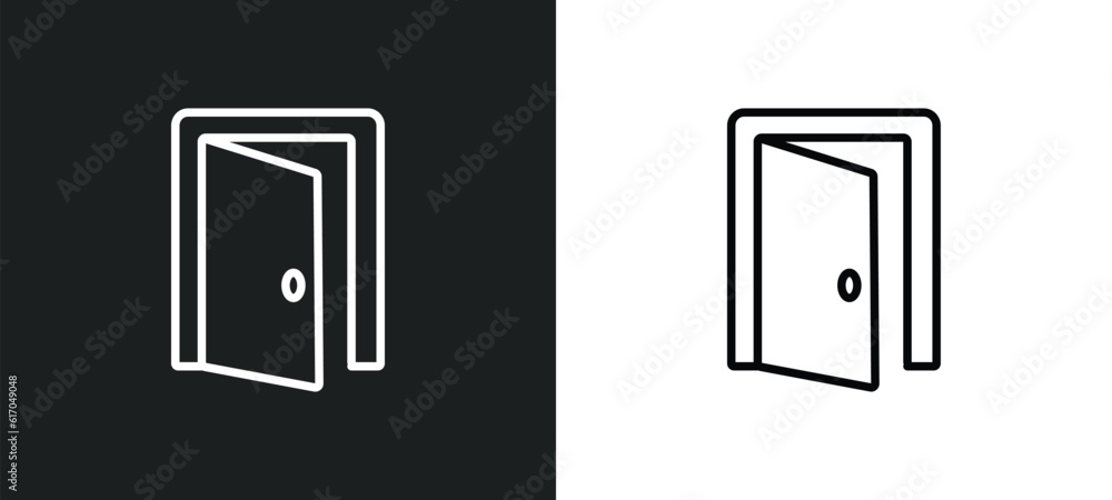 doors open line icon in white and black colors. doors open flat vector icon from doors open collection for web, mobile apps and ui.
